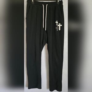 MANFINITY Mens Black Cross Jogger Sweatpants L